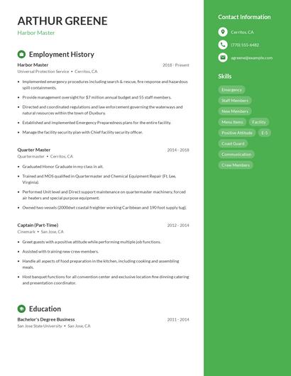 Harbor Master Resume