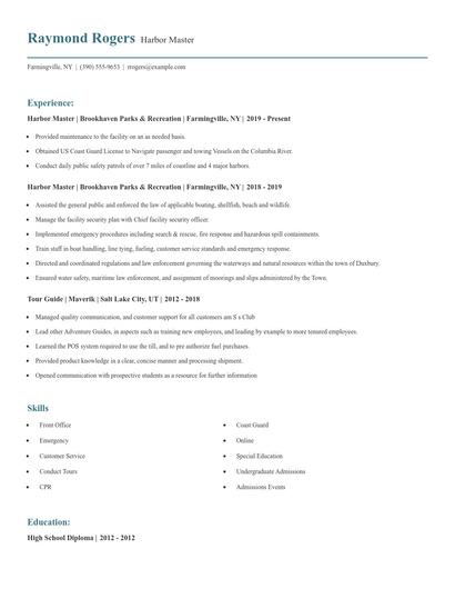 Harbor Master Resume