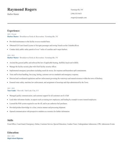 Harbor Master Resume