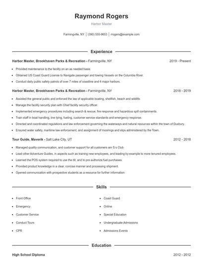 Harbor Master Resume