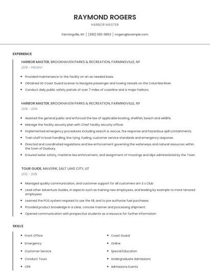 Harbor Master Resume
