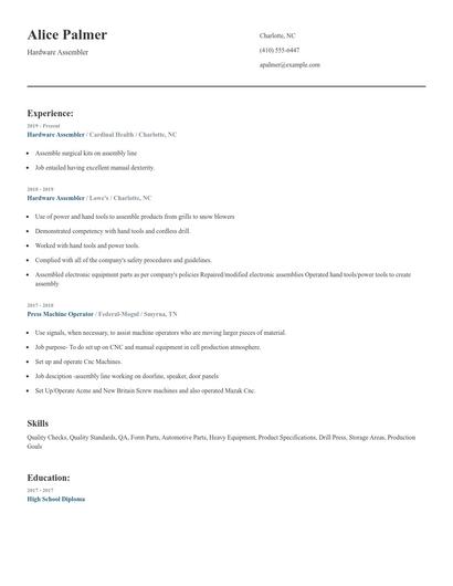 Hardware Assembler Resume