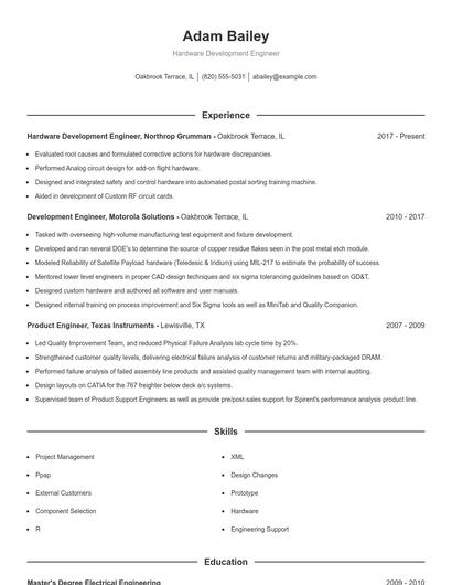 Hardware Development Engineer Resume