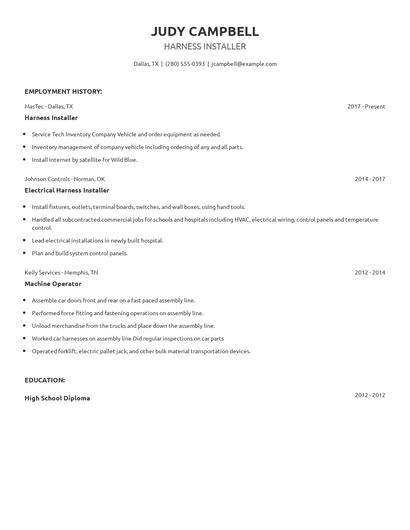 Harness Installer Resume