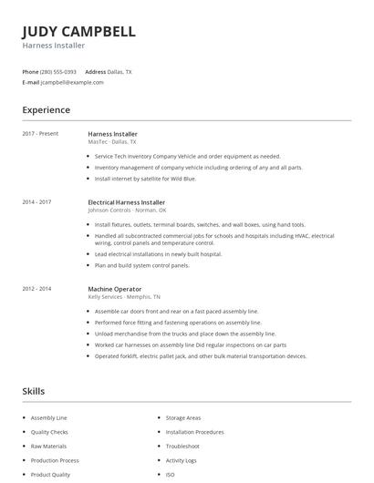Harness Installer Resume