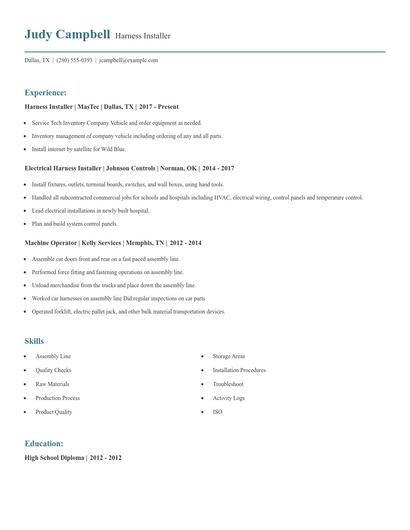 Harness Installer Resume