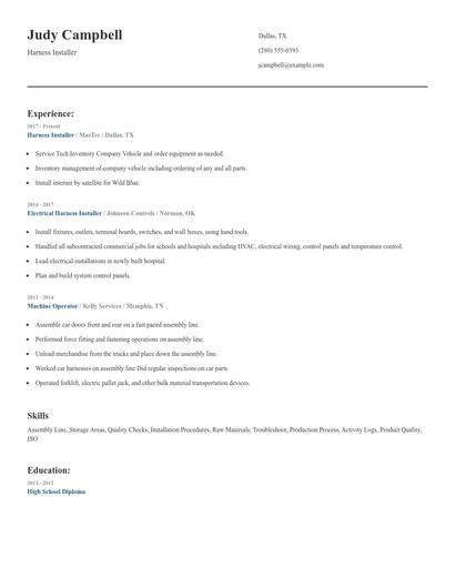 Harness Installer Resume