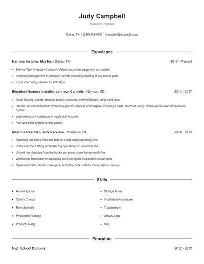 Harness Installer Resume