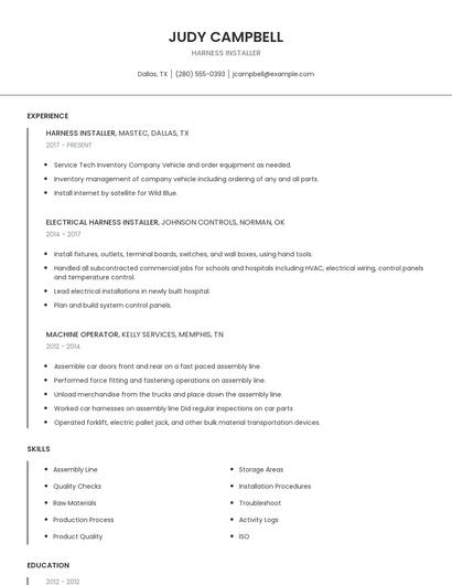 Harness Installer Resume