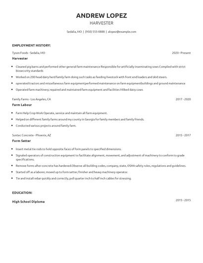 Harvester Resume