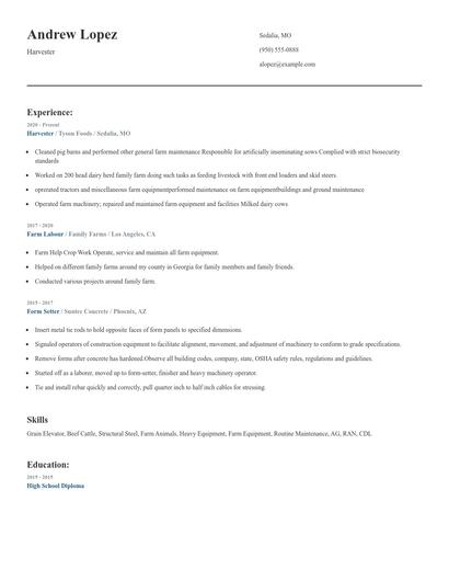 Harvester Resume