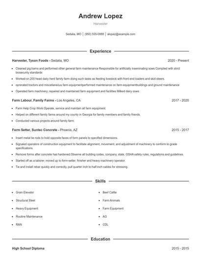 Harvester Resume