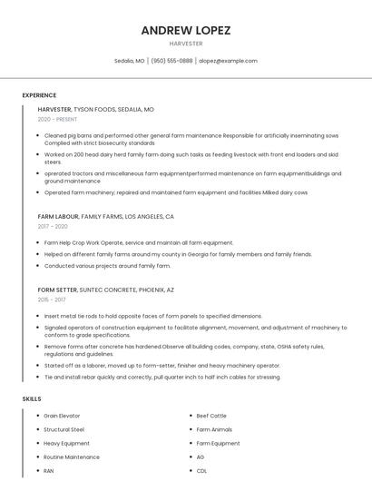 Harvester Resume