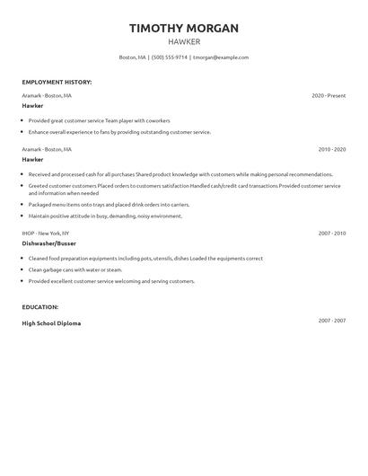 Hawker Resume