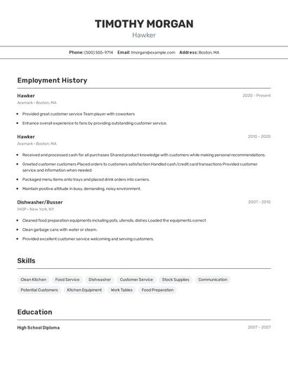 Hawker Resume