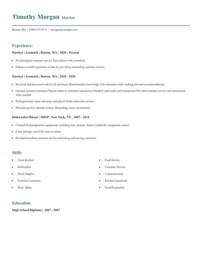 Hawker Resume