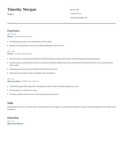 Hawker Resume
