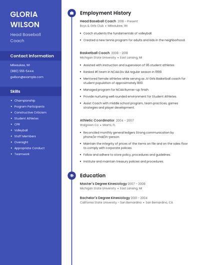 Head Baseball Coach Resume