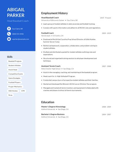 Head Baseball Coach Resume
