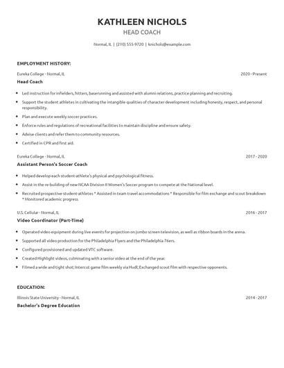 Head Coach Resume