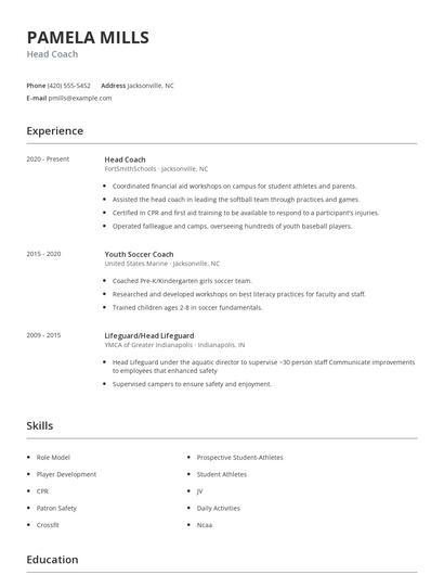 Head Coach Resume