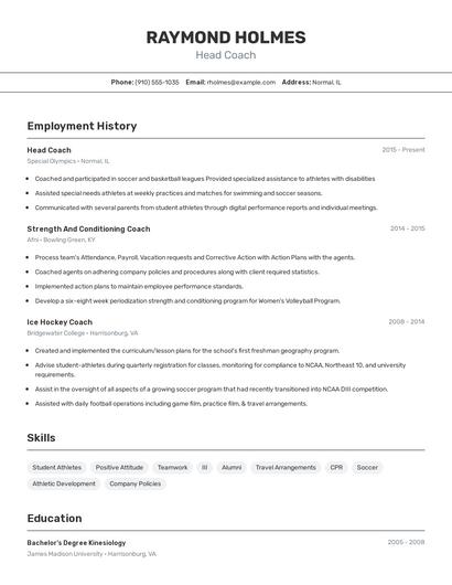 Head Coach Resume