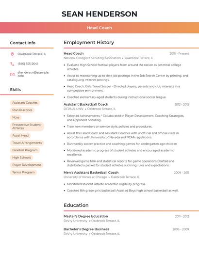Head Coach Resume