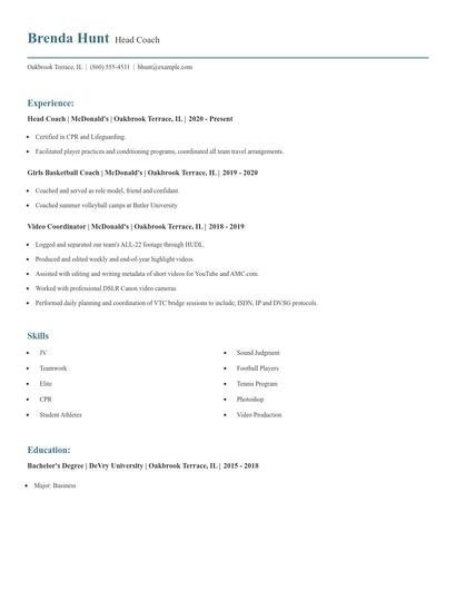 Head Coach Resume