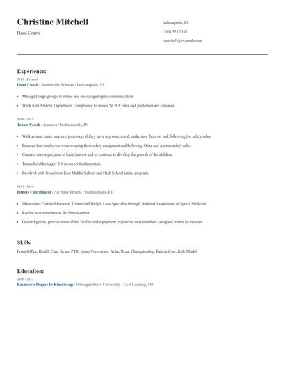 Head Coach Resume