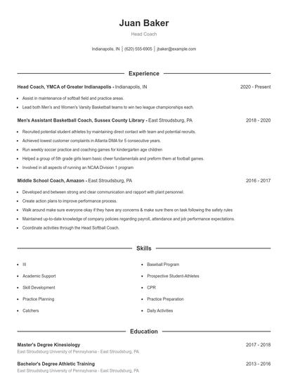 Head Coach Resume