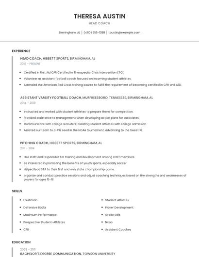 Head Coach Resume