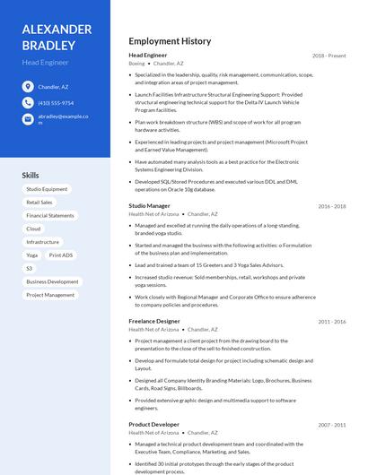 Head Engineer Resume