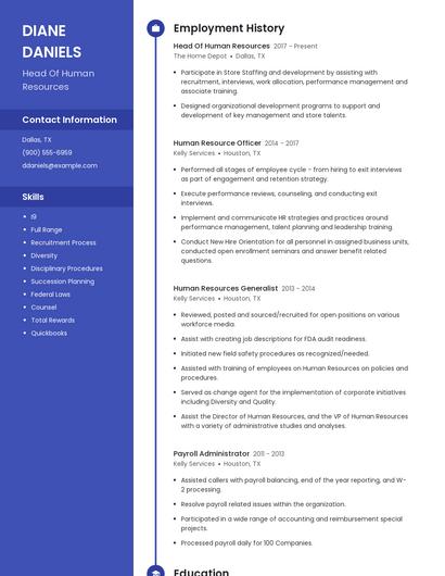 Head Of Human Resources Resume