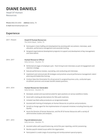 Head Of Human Resources Resume