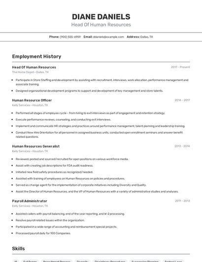 Head Of Human Resources Resume