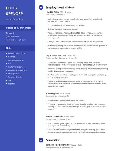 Head Of Sales Resume
