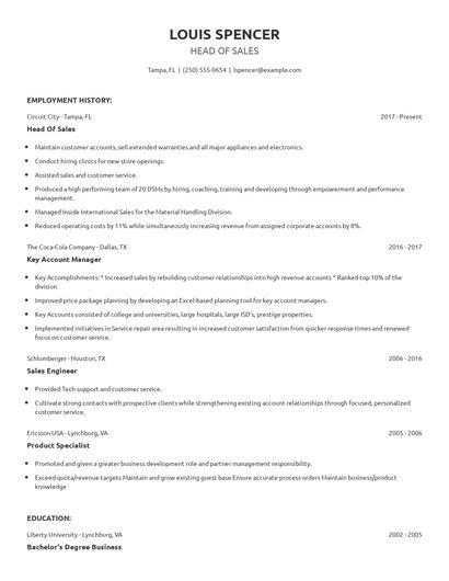 Head Of Sales Resume