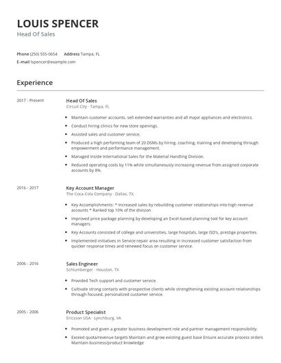 Head Of Sales Resume