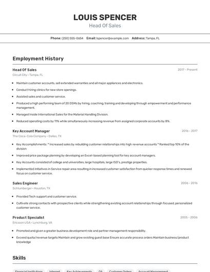 Head Of Sales Resume