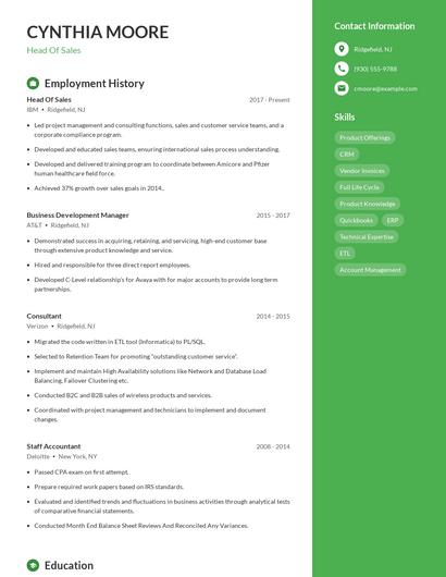 Head Of Sales Resume