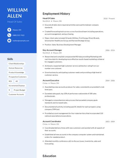 Head Of Sales Resume