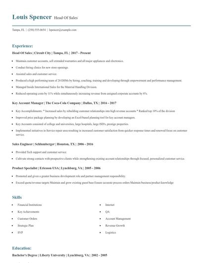 Head Of Sales Resume