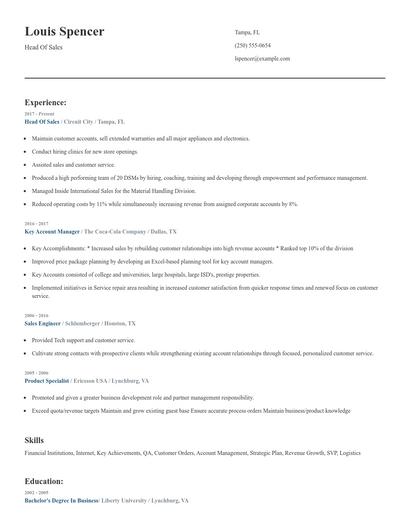 Head Of Sales Resume