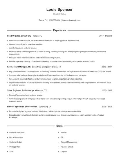Head Of Sales Resume