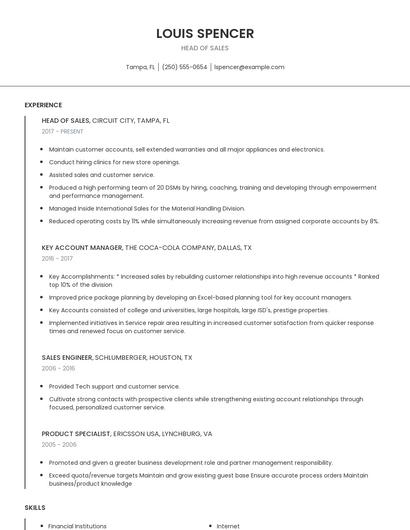 Head Of Sales Resume