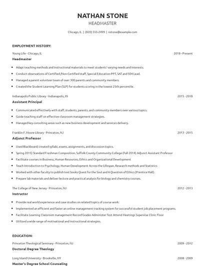 Headmaster Resume