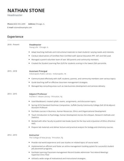 Headmaster Resume