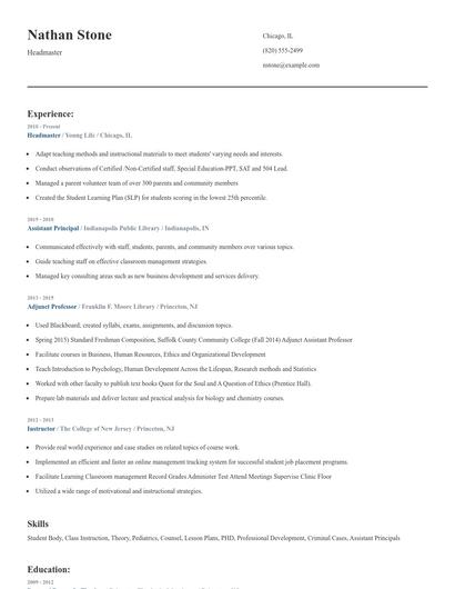Headmaster Resume