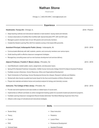 Headmaster Resume
