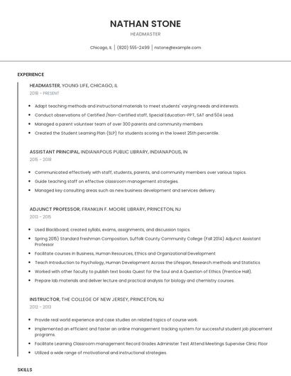 Headmaster Resume